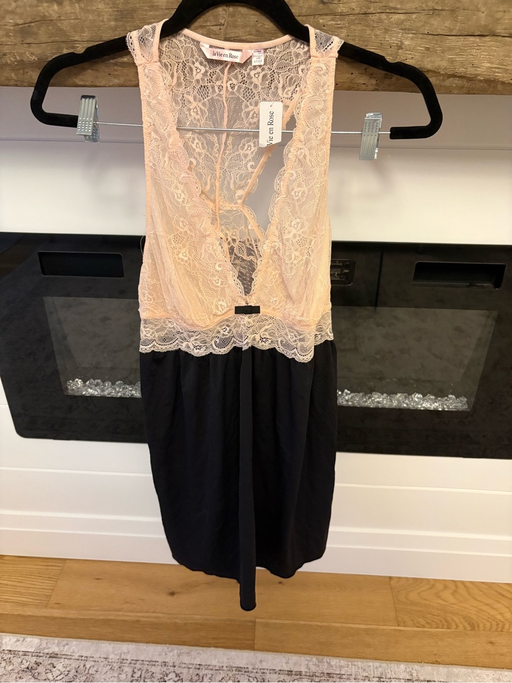 La Vie en Rose Lace Babydoll Sleep Dress – Blush Pink & Black – Medium – NWT